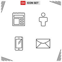 4 iconos estilo de línea cuadrícula basada en símbolos de contorno creativo para el diseño de sitios web signos de icono de línea simple aislados en fondo blanco 4 conjunto de iconos vector