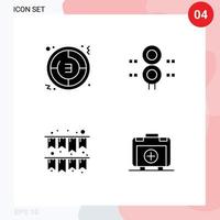 4 User Interface Solid Glyph Pack of modern Signs and Symbols of countdown transportation clock station garland Editable Vector Design Elements