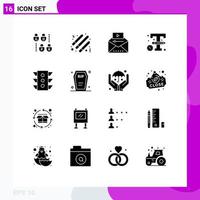 Group of 16 Modern Solid Glyphs Set for traffic design popular video sketch design Editable Vector Design Elements