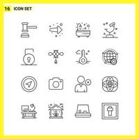 16 Icon Set Simple Line Symbols Outline Sign on White Background for Website Design Mobile Applications and Print Media vector