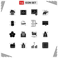 Group of 16 Modern Solid Glyphs Set for enema help star helicopter emergency Editable Vector Design Elements