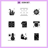 9 Icons in Solid Style Glyph Symbols on White Background Creative Vector Signs for Web mobile and Print