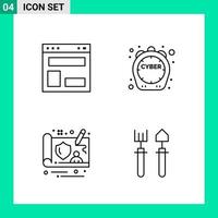 paquete de 4 iconos de estilo de línea establece símbolos de esquema para imprimir signos creativos aislados en fondo blanco 4 conjunto de iconos vector