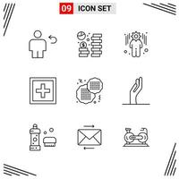 9 iconos estilo de línea cuadrícula basada en símbolos de contorno creativo para el diseño de sitios web signos de icono de línea simple aislados en fondo blanco 9 conjunto de iconos vector