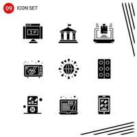 Collection of 9 Vector Icons in solid style Pixle Perfect Glyph Symbols for Web and Mobile Solid Icon Signs on White Background 9 Icons