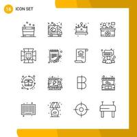 16 Icon Set Line Style Icon Pack Outline Symbols isolated on White Backgound for Responsive Website Designing vector