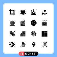 Modern Set of 16 Solid Glyphs Pictograph of seo coding technology play slot machine Editable Vector Design Elements