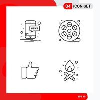 Creative Set of 4 Universal Outline Icons isolated on White Background vector