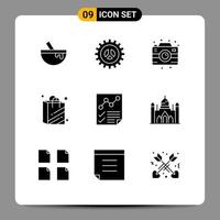 9 User Interface Solid Glyph Pack of modern Signs and Symbols of data supermarket web development shopping bag photo Editable Vector Design Elements