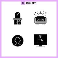 4 Icons in Solid Style Glyph Symbols on White Background Creative Vector Signs for Web mobile and Print