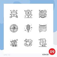 Outline Pack of 9 Universal Symbols of signaling area science travel pin Editable Vector Design Elements