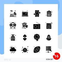 Modern Pack of 16 Icons Solid Glyph Symbols isolated on White Backgound for Website designing vector