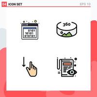 Set of 4 Vector Filledline Flat Colors on Grid for binary gestures seo down document Editable Vector Design Elements