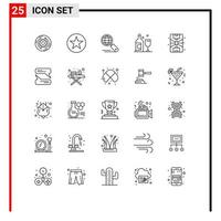 Mobile Interface Line Set of 25 Pictograms of city glass insignia bottle search Editable Vector Design Elements