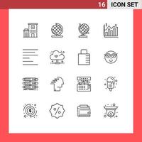 Group of 16 Outlines Signs and Symbols for wifi cloud analytics text align Editable Vector Design Elements