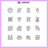 16 User Interface Outline Pack of modern Signs and Symbols of computer up marriage card hand cursor holiday Editable Vector Design Elements