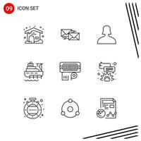 Collection of 9 Vector Icons in Line style Pixle Perfect Outline Symbols for Web and Mobile Line Icon Signs on White Background 9 Icons