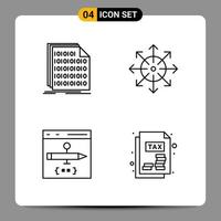 4 Black Icon Pack Outline Symbols Signs for Responsive designs on white background 4 Icons Set vector