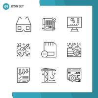 Vector Pack of 9 Outline Symbols Line Style Icon Set on White Background for Web and Mobile