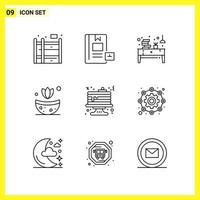 9 Icon Set Simple Line Symbols Outline Sign on White Background for Website Design Mobile Applications and Print Media vector