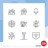 Set of 9 Vector Outlines on Grid for kitchen marketing mic finance audience Editable Vector Design Elements