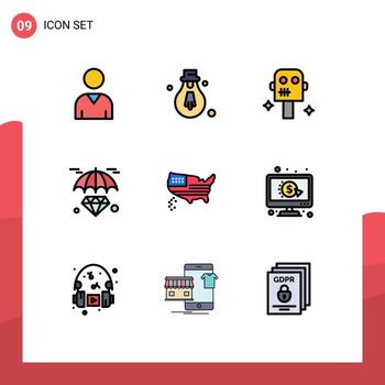 9 Universal Filledline Flat Colors Set for Web and Mobile Applications click thanksgiving robot map invest Editable Vector Design Elements