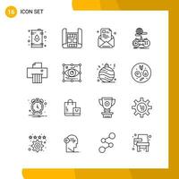 16 Icon Set Line Style Icon Pack Outline Symbols isolated on White Backgound for Responsive Website Designing vector