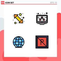 Pack of 4 creative Filledline Flat Colors of arrow globe right management no Editable Vector Design Elements