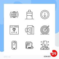 paquete moderno de 9 símbolos de contorno de línea de iconos aislados en fondo blanco para el diseño de sitios web vector