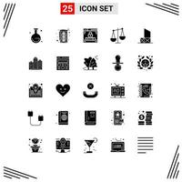 Group of 25 Solid Glyphs Signs and Symbols for security lifeguard lock beach libra Editable Vector Design Elements