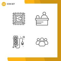 Set of 4 Modern UI Icons Symbols Signs for cpu power supply cashier electronics group Editable Vector Design Elements