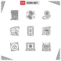 9 Icons Line Style Grid Based Creative Outline Symbols for Website Design Simple Line Icon Signs Isolated on White Background 9 Icon Set vector