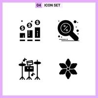 4 Icons in Solid Style Glyph Symbols on White Background Creative Vector Signs for Web mobile and Print