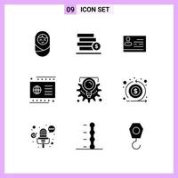 9 Icons in Solid Style Glyph Symbols on White Background Creative Vector Signs for Web mobile and Print