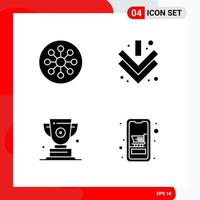 Creative Set of 4 Universal Glyph Icons isolated on White Background vector