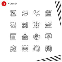 Group of 16 Outlines Signs and Symbols for cooking baked communication store market store Editable Vector Design Elements