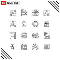 Outline Pack of 16 Universal Symbols of identification document document card magic Editable Vector Design Elements