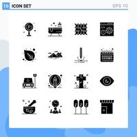 Pack of 16 Modern Solid Glyphs Signs and Symbols for Web Print Media such as programming develop chip coding material Editable Vector Design Elements