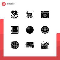 User Interface Pack of 9 Basic Solid Glyphs of usa flag cap american cinema Editable Vector Design Elements