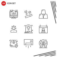 colección de 9 iconos vectoriales en estilo de línea píxel símbolos de contorno perfecto para web y signos de iconos de línea móvil sobre fondo blanco 9 iconos vector