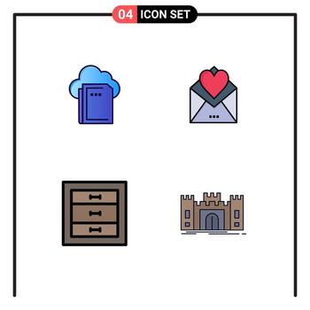 4 Universal Filledline Flat Color Signs Symbols of cloud boxes computing card drawer Editable Vector Design Elements
