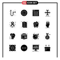 conjunto de 16 iconos de estilo sólido para web y símbolos de glifos móviles para imprimir signos de iconos sólidos aislados en fondo blanco vector