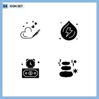 Pack of 4 creative Solid Glyphs of pen deadline wedding water stopwatch Editable Vector Design Elements