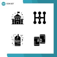 Vector Pack of 4 Glyph Symbols Solid Style Icon Set on White Background for Web and Mobile