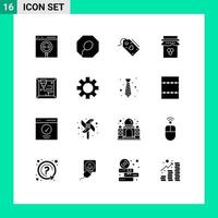 Group of 16 Modern Solid Glyphs Set for machine sweet sale jam breakfast Editable Vector Design Elements