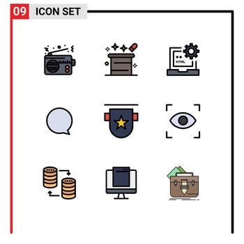 9 User Interface Filledline Flat Color Pack of modern Signs and Symbols of interface chat magician html develop Editable Vector Design Elements