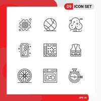 Mobile Interface Outline Set of 9 Pictograms of audio ableton palm camping location Editable Vector Design Elements