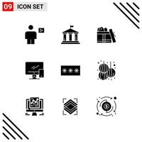 Group of 9 Modern Solid Glyphs Set for mobile device usa monitor day Editable Vector Design Elements