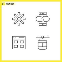 Group of 4 Modern Filledline Flat Colors Set for gear communication user link interface Editable Vector Design Elements