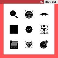 9 Icon Pack Solid Style Glyph Symbols on White Background Simple Signs for general designing vector